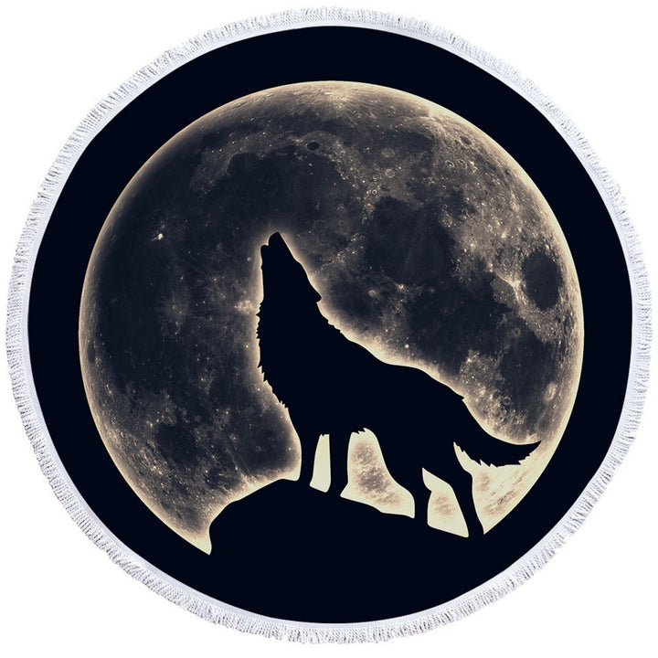 Cool Animal Round Towel Moon Light Wolf
