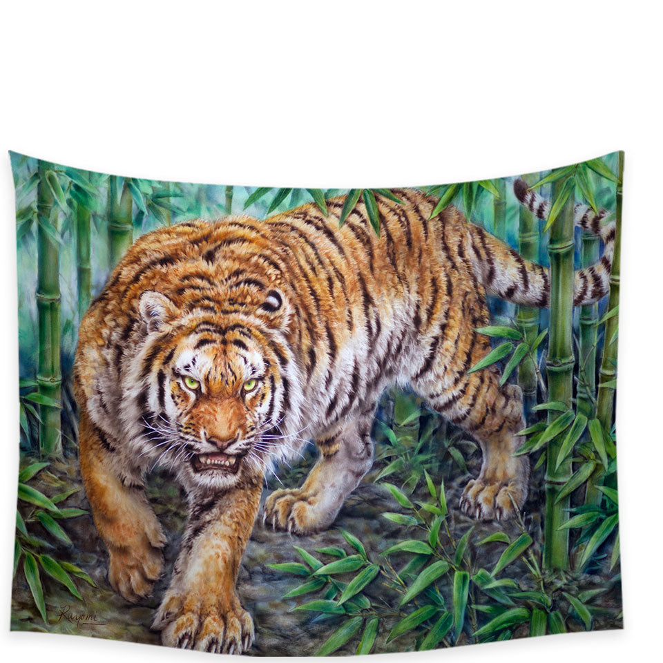 Cool Animal Tapestry Wall Decor Art Dangerous Tiger in Bamboo Forest