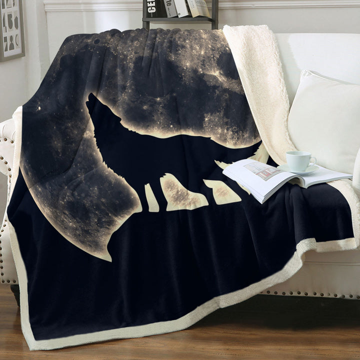 Cool Animal Throw Blanket Moon Light Wolf