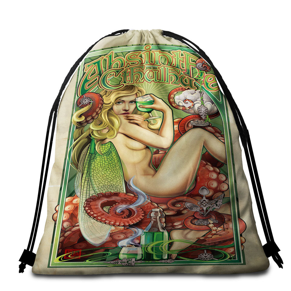Cool Art Absinthe Cthulhu and Sexy Woman Beach Towel Bags