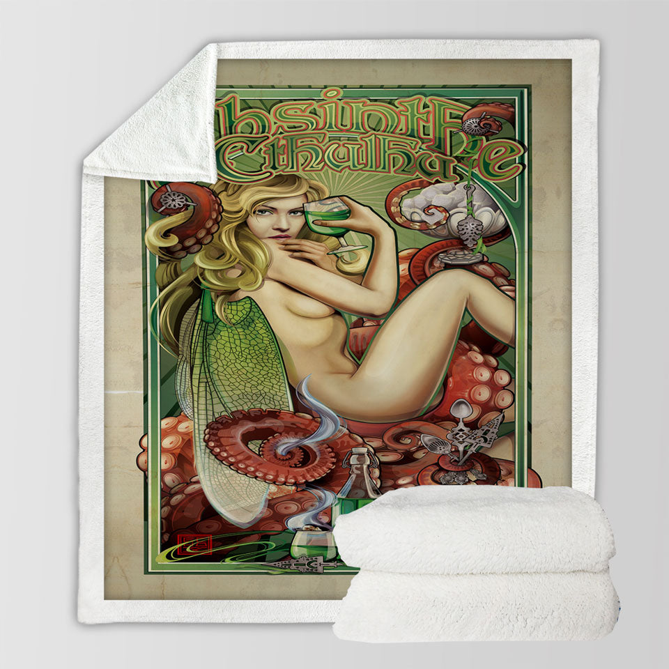 products/Cool-Art-Absinthe-Cthulhu-and-Sexy-Woman-Sherpa-Throws
