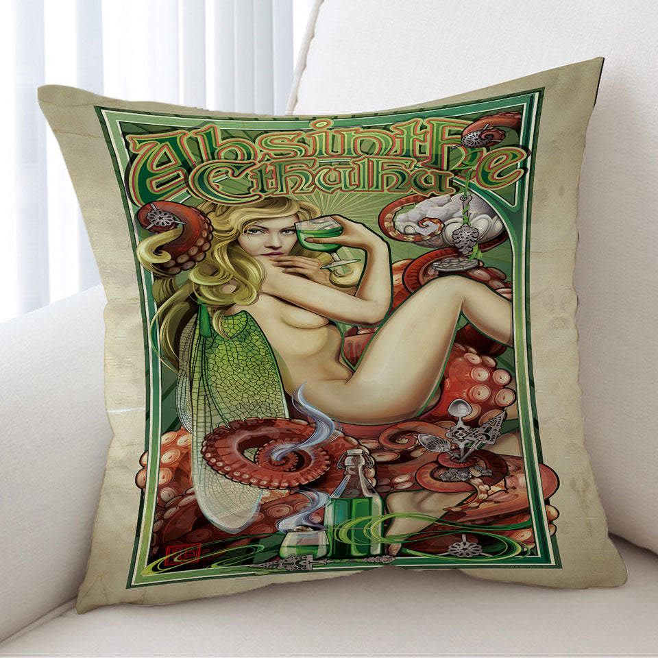 Cool Art Absinthe Cthulhu and Sexy Woman Sofa Pillows