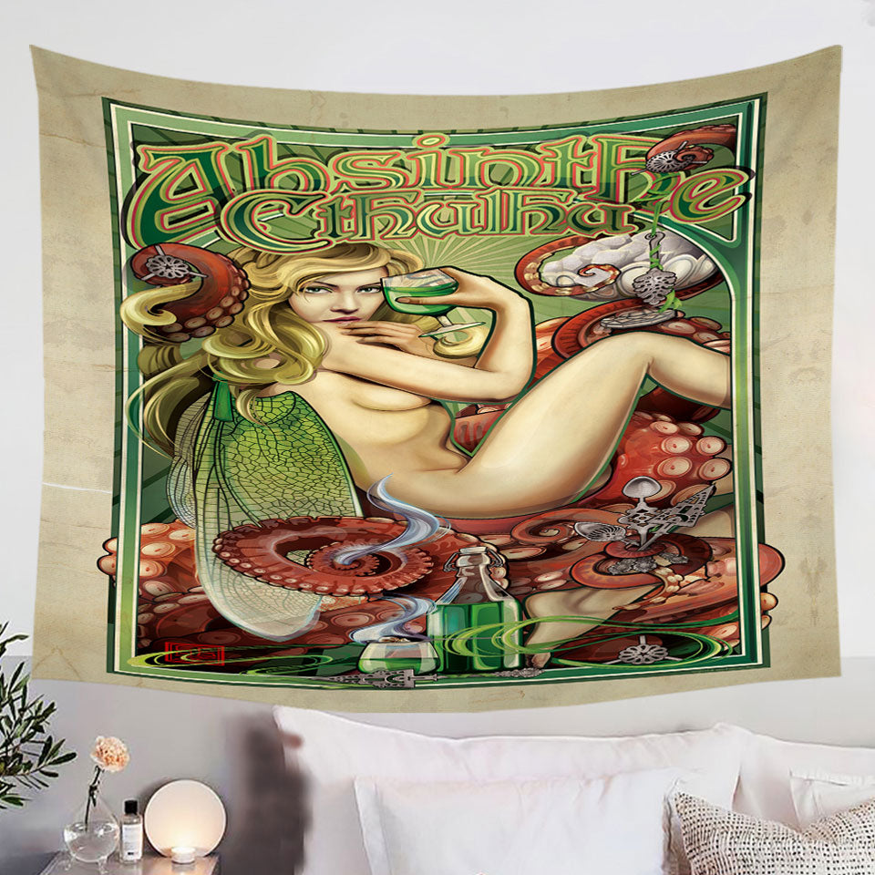 Cool-Art-Absinthe-Cthulhu-and-Sexy-Woman-Tapestry-Wall-Decor