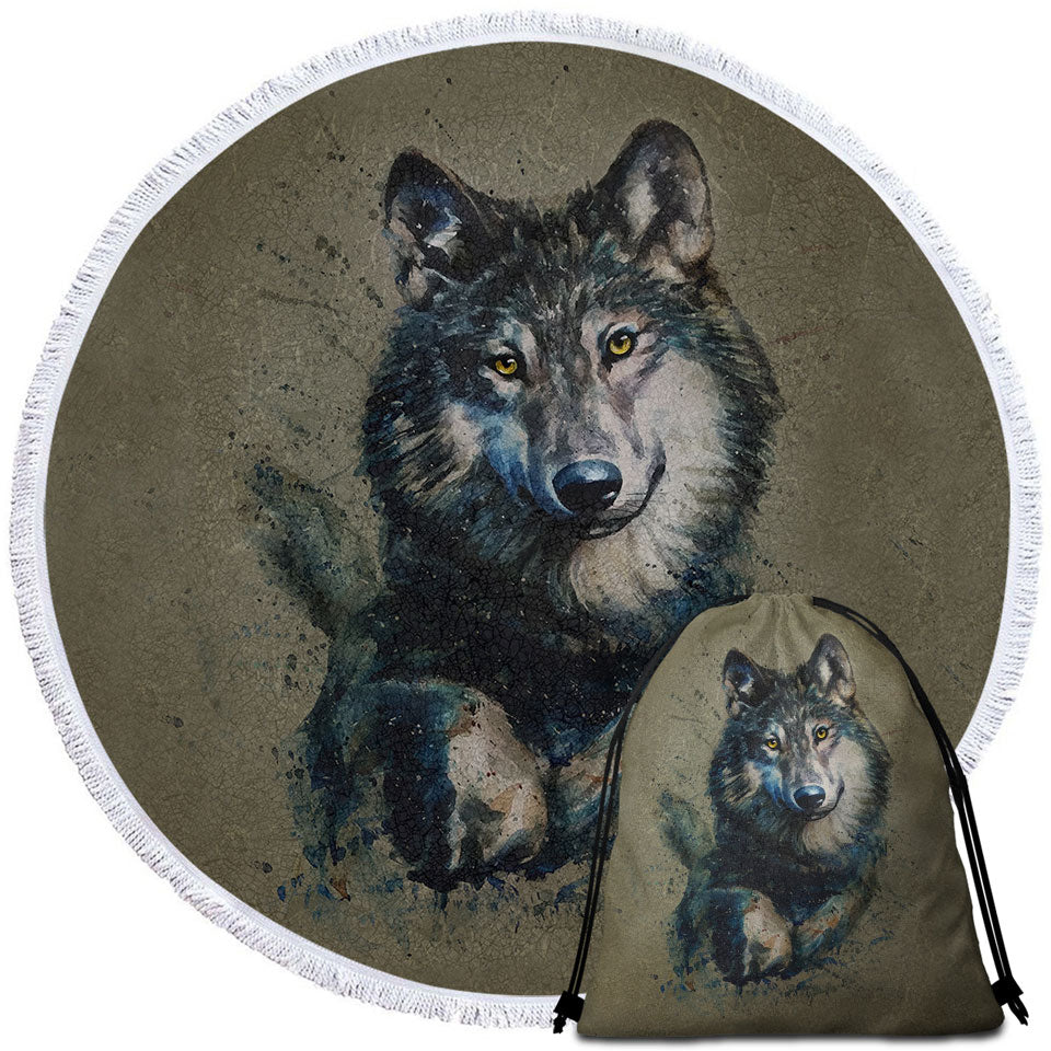 Cool Art Beach Towels Wolf Painted on Concrete