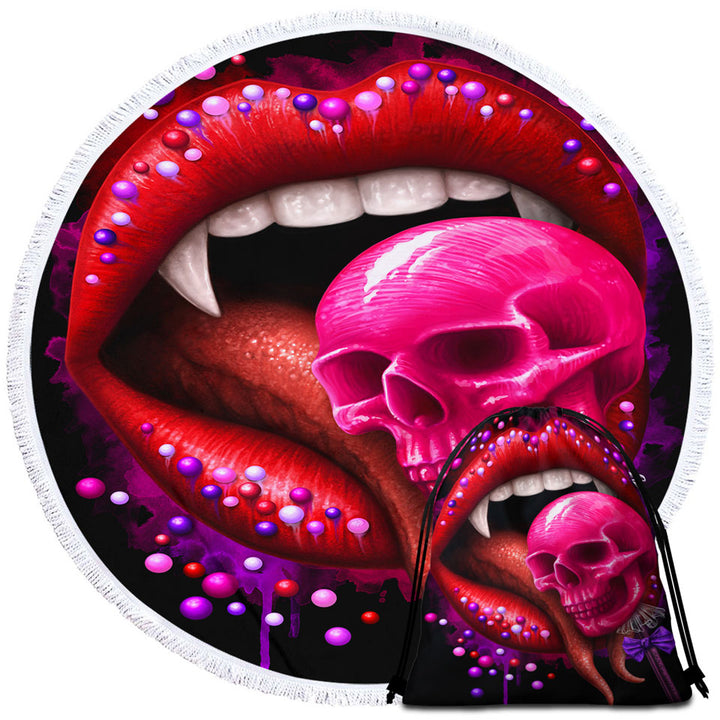 Cool Art Black Deadly Sweet Lips and Lollipop Skull Beach Towels