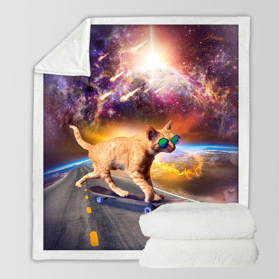 products/Cool-Art-Cat-Skateboarding-in-Space-Sherpa-Blanket