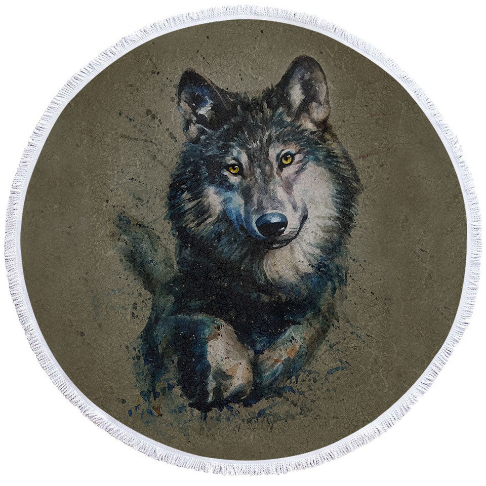 Cool Art Circle Towel Wolf Painted on Concrete