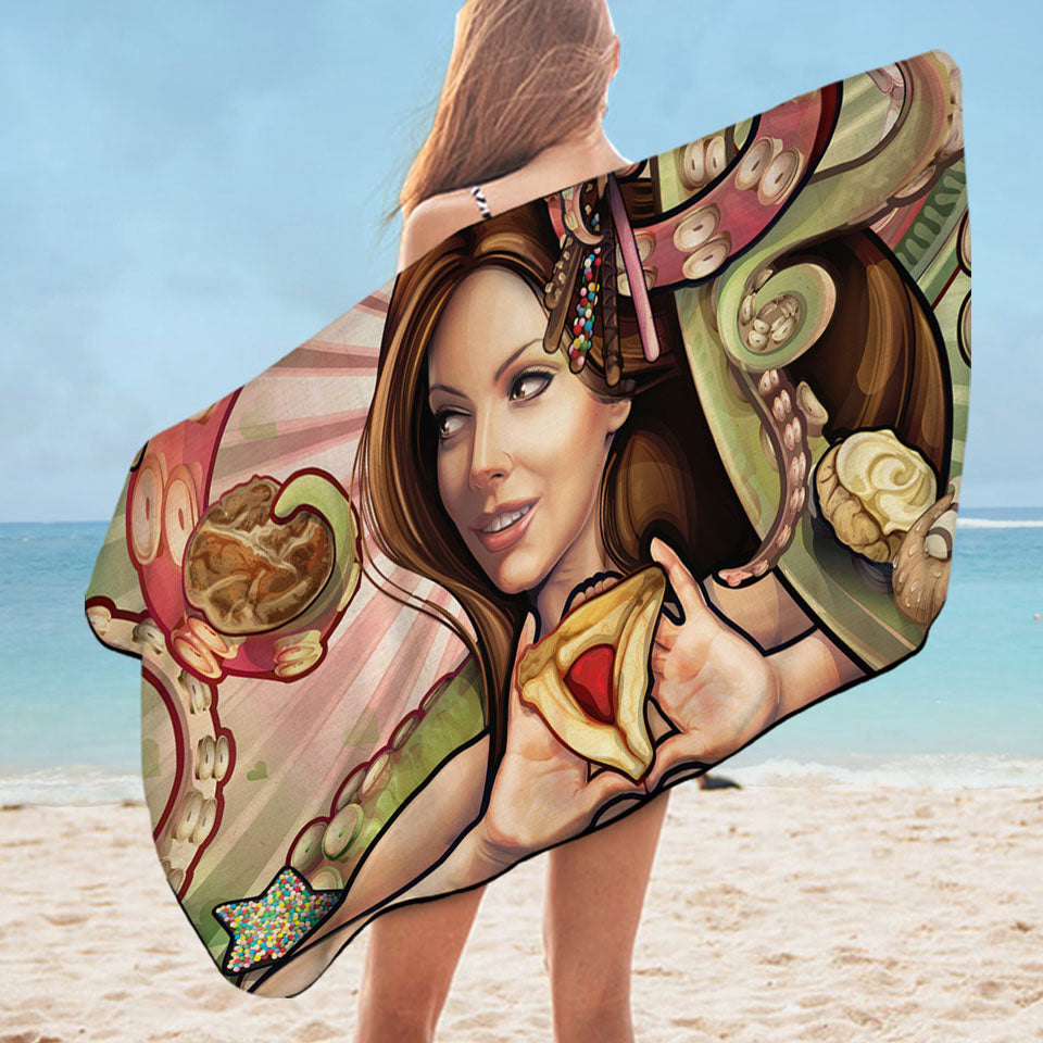 Cool Art Cookie Cthulhu and Sexy Girl Microfiber Beach Towel