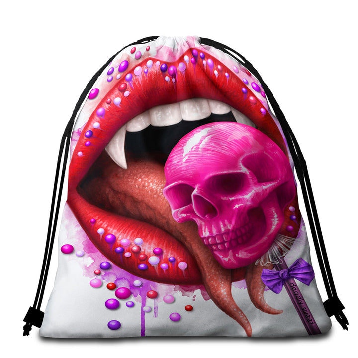 Cool Art Deadly Sweet Lips and Lollipop Skull Beach Towel Pack