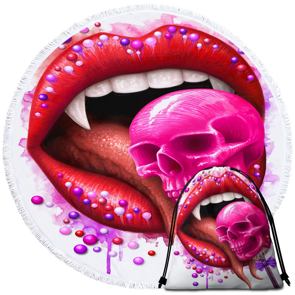 Cool Art Deadly Sweet Lips and Lollipop Skull Beach Towels