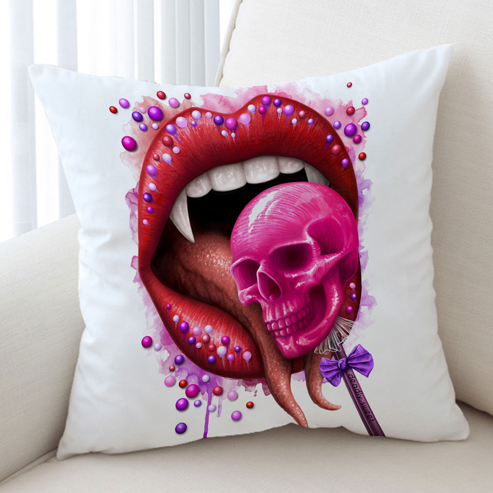 Cool Art Deadly Sweet Lips and Lollipop Skull Cushion Cover