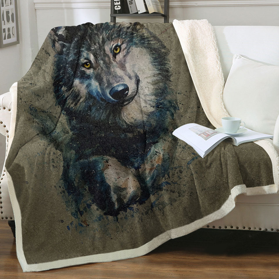 Cool Art Decorative Blankets Wolf Painted on Concrete