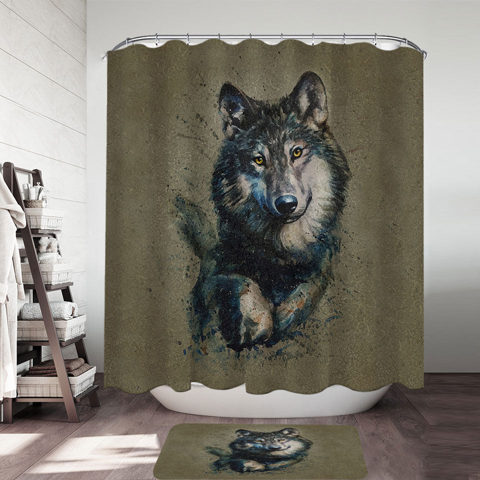 Cool Art Decorative Shower Curtains Wolf Painted on Concrete
