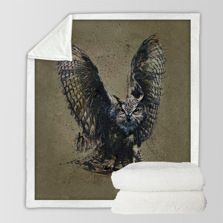Cool Art Fleece Blankets Owl Painted on Concrete
