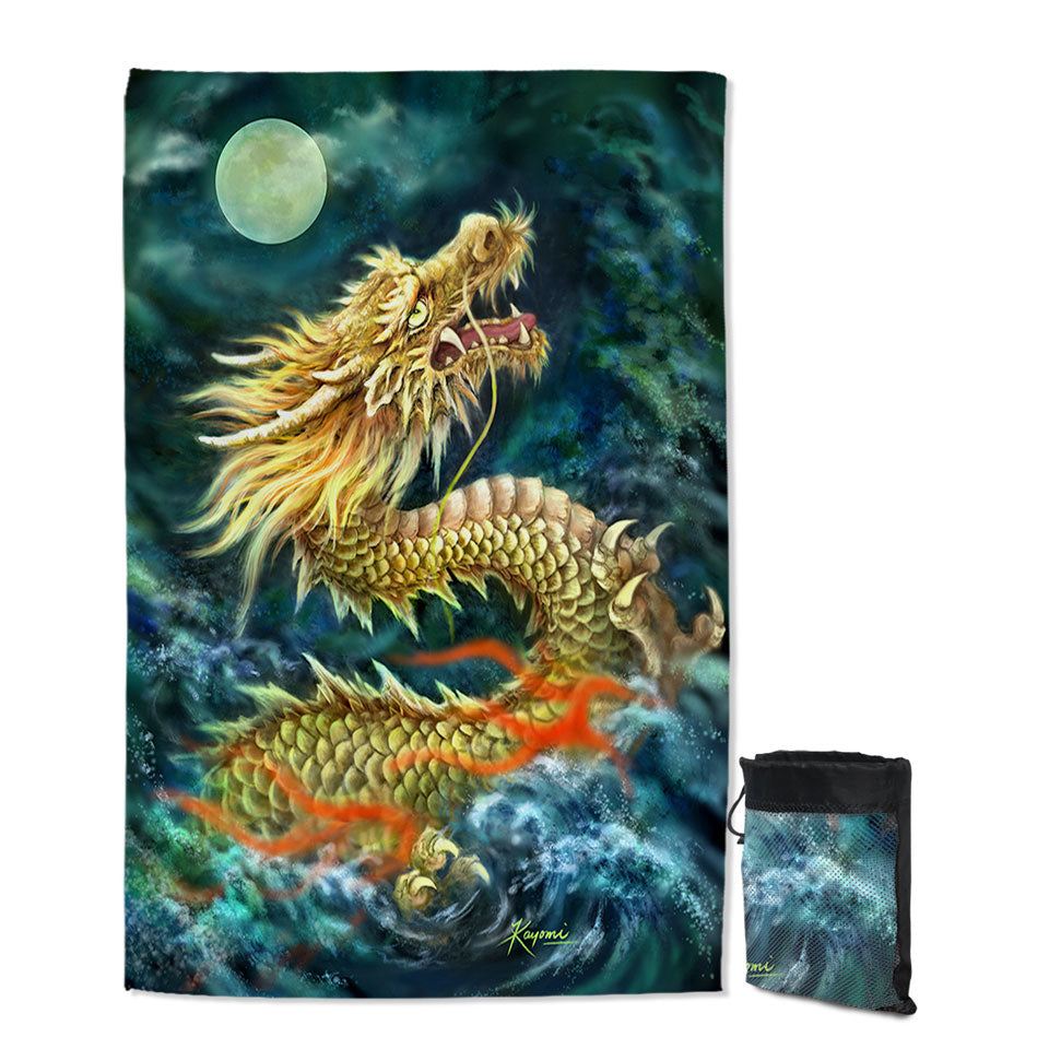 Cool Art Full Moon Ocean Storm Chinese Dragon Beach Towels