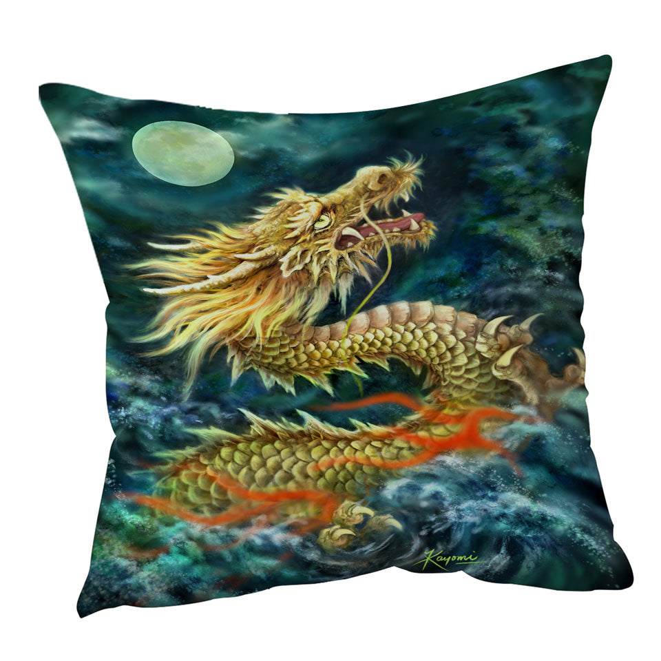 Cool Art Full Moon Ocean Storm Chinese Dragon Throw Pillows