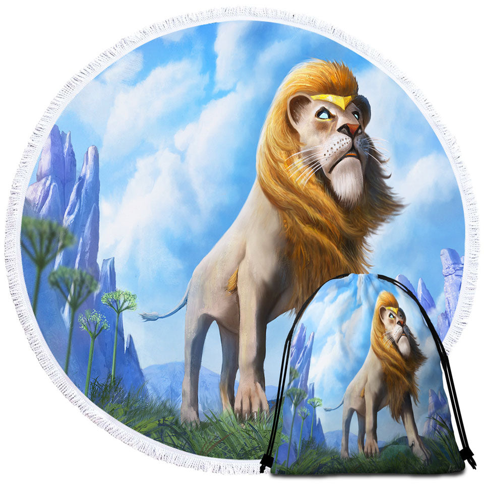 Cool Art King of Lions Round Beach Towel