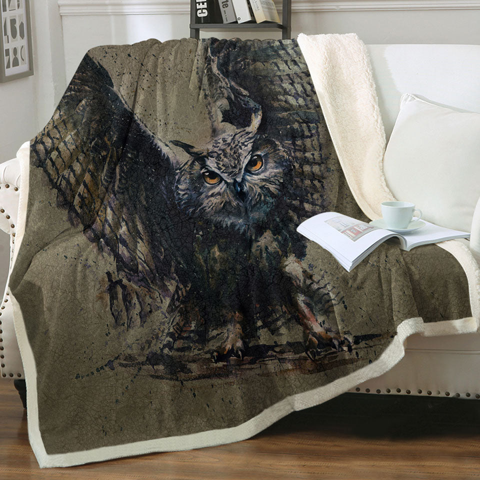 Cool Art Lightweight Blankets Owl Painted on Concrete
