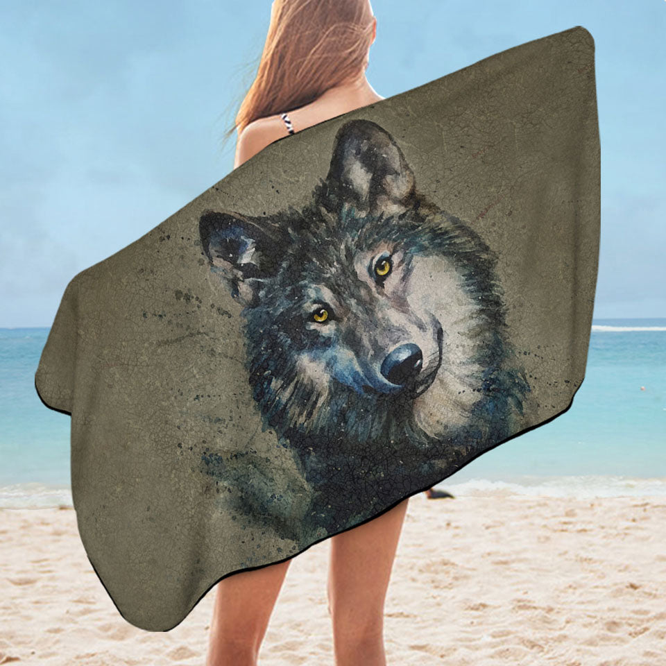 Cool Art Nice Beach Towels Wolf Painted on Concrete