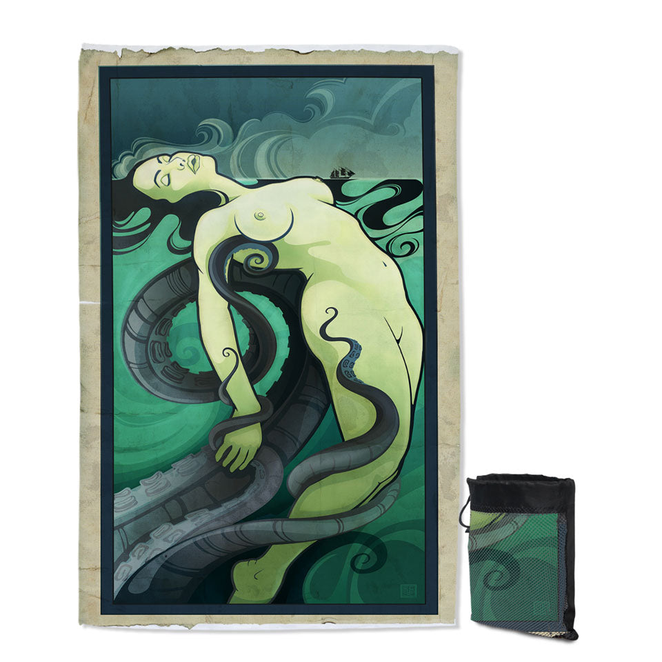 Cool Art Octopus vs Sexy Woman Beach Towels On Sale