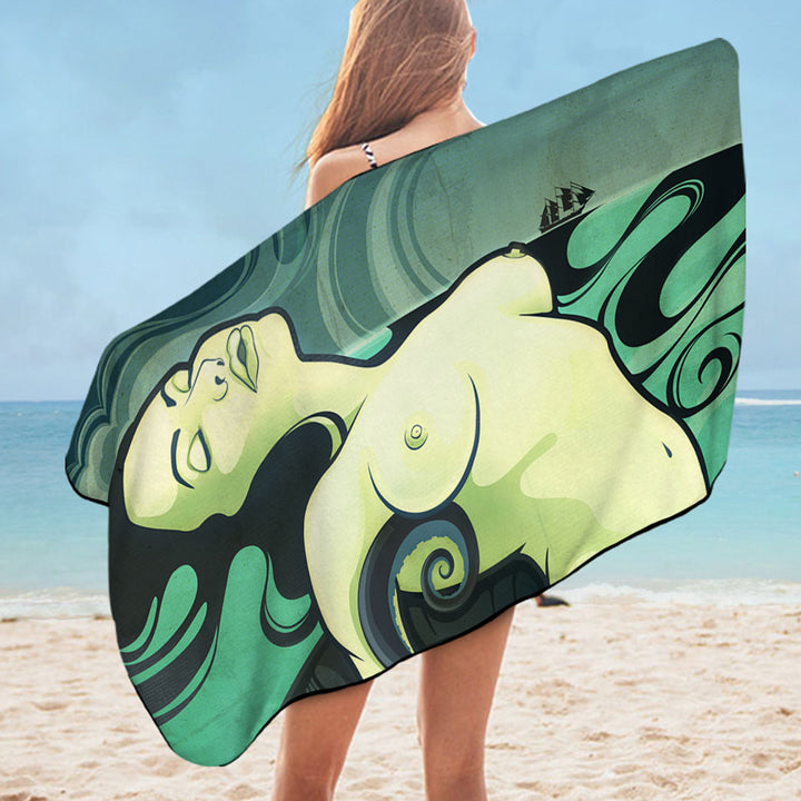 Cool Art Octopus vs Sexy Woman Pool Towels
