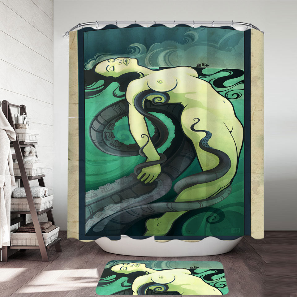 Cool Art Octopus vs Sexy Woman Shower Curtain