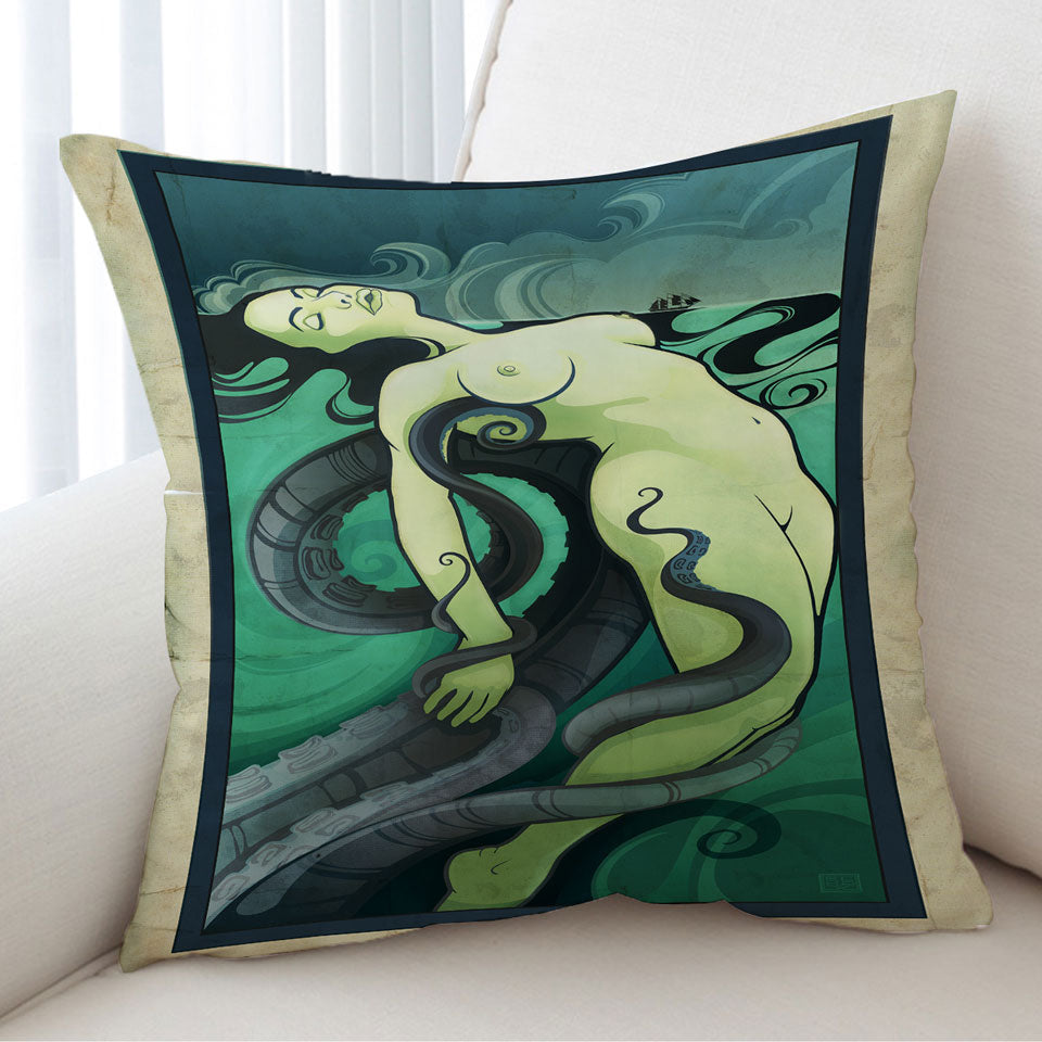 Cool Art Octopus vs Sexy Woman Throw Pillow