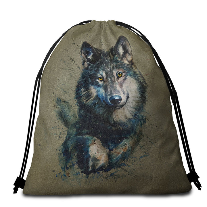 Cool Art Packable Beach Towel Wolf Painted on Concrete
