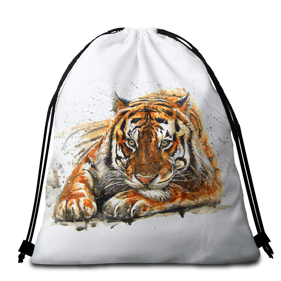 Cool Art Painting Tiger Beach Towel Bags