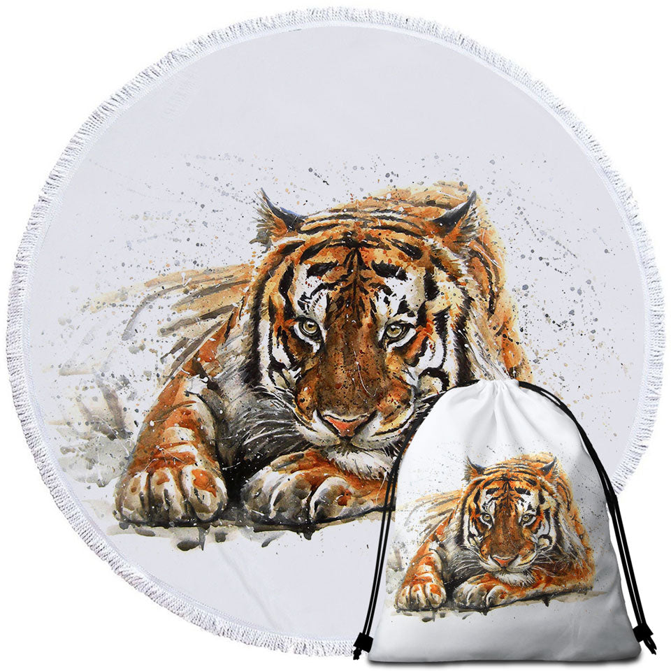 Cool Art Painting Tiger Circle Beach Towel