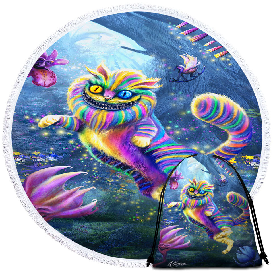 Cool Art Rainbow Cheshire Cat Big Beach Towels