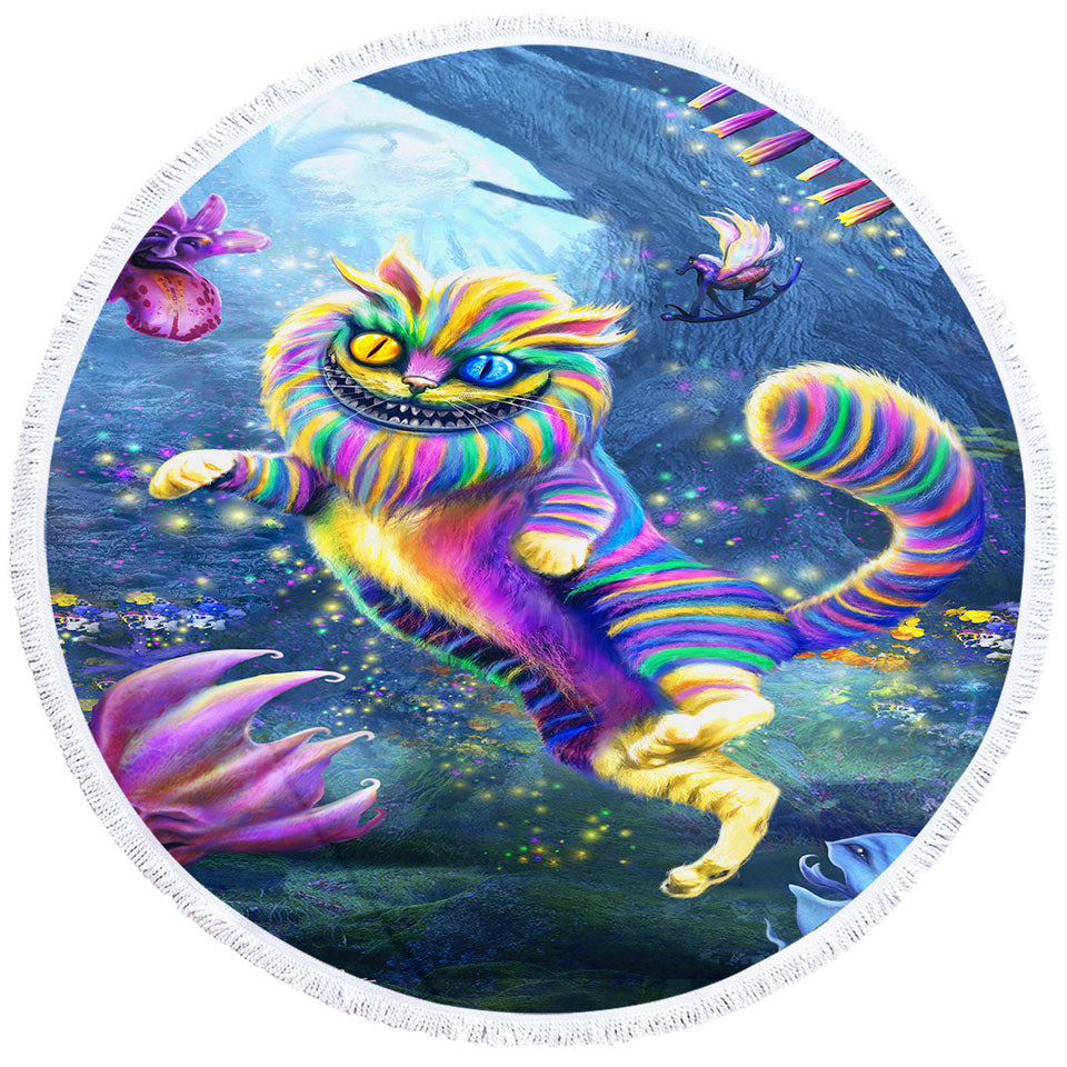 Cool Art Rainbow Cheshire Cat Circle Beach Towel