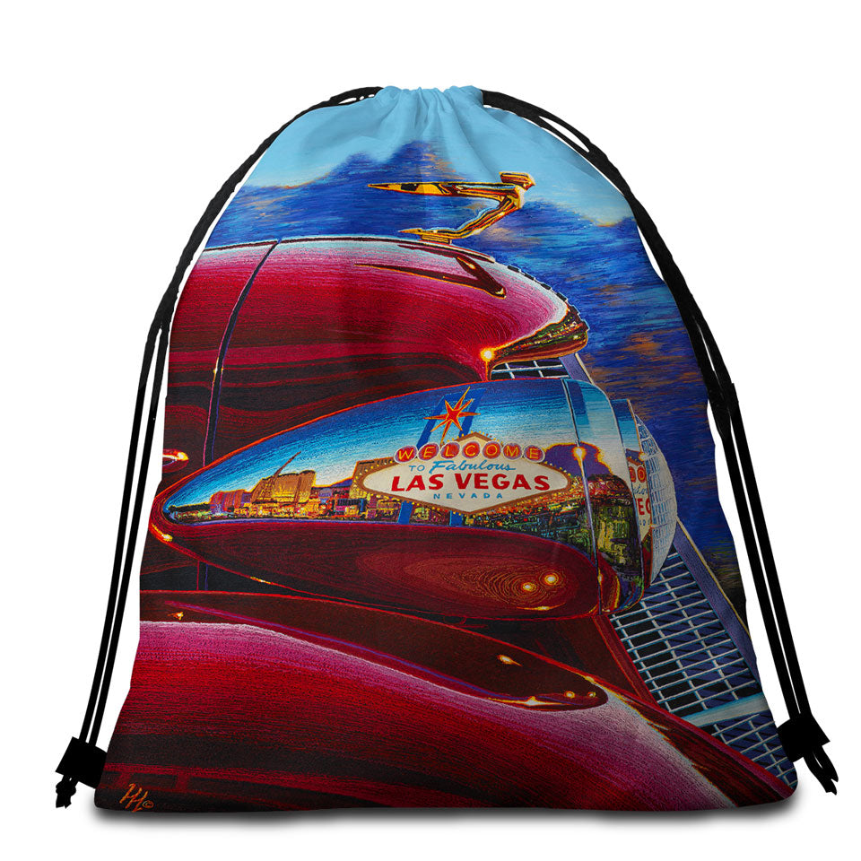 Cool Art Red Old Car Reflects Las Vegas Beach Towel Bags