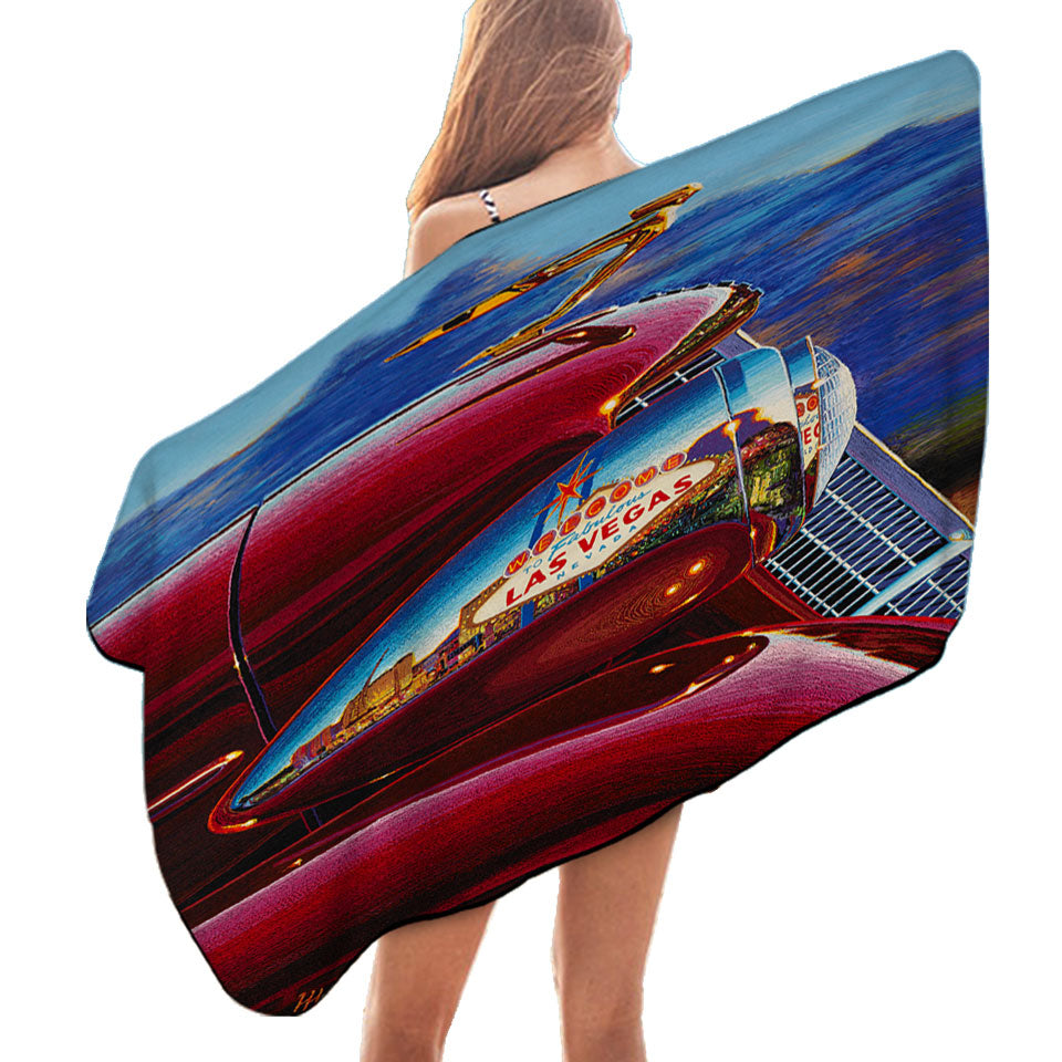 Cool Art Red Old Car Reflects Las Vegas Beach Towels