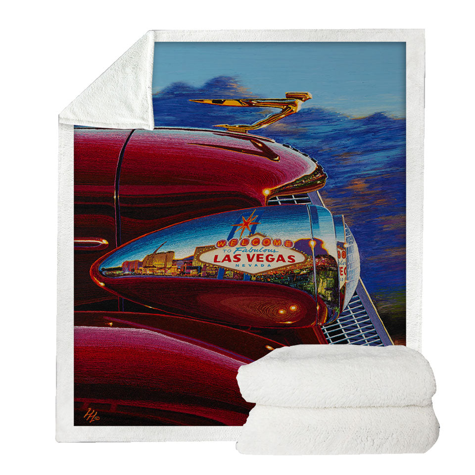 Cool Art Red Old Car Reflects Las Vegas Fleece Blankets