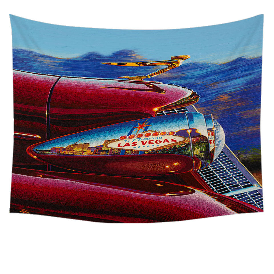 Cool Art Red Old Car Reflects Las Vegas Tapestry