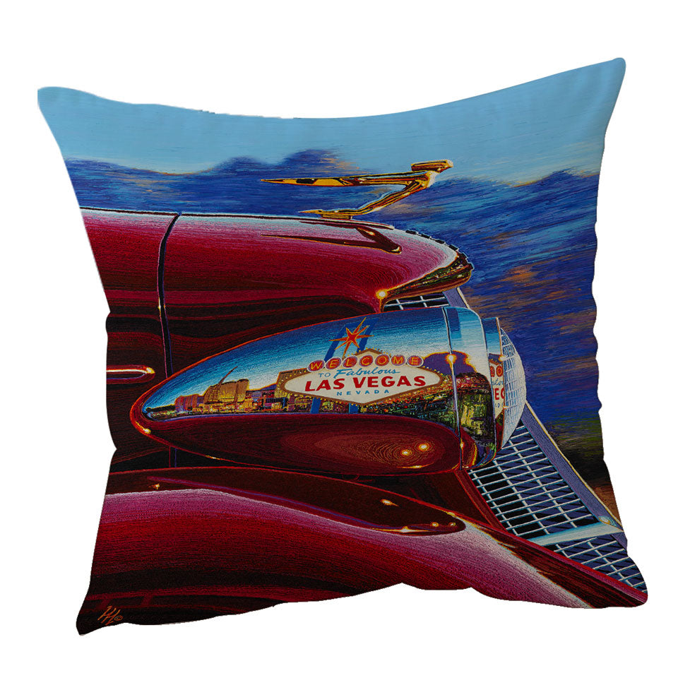 Cool Art Red Old Car Reflects Las Vegas Throw Pillow