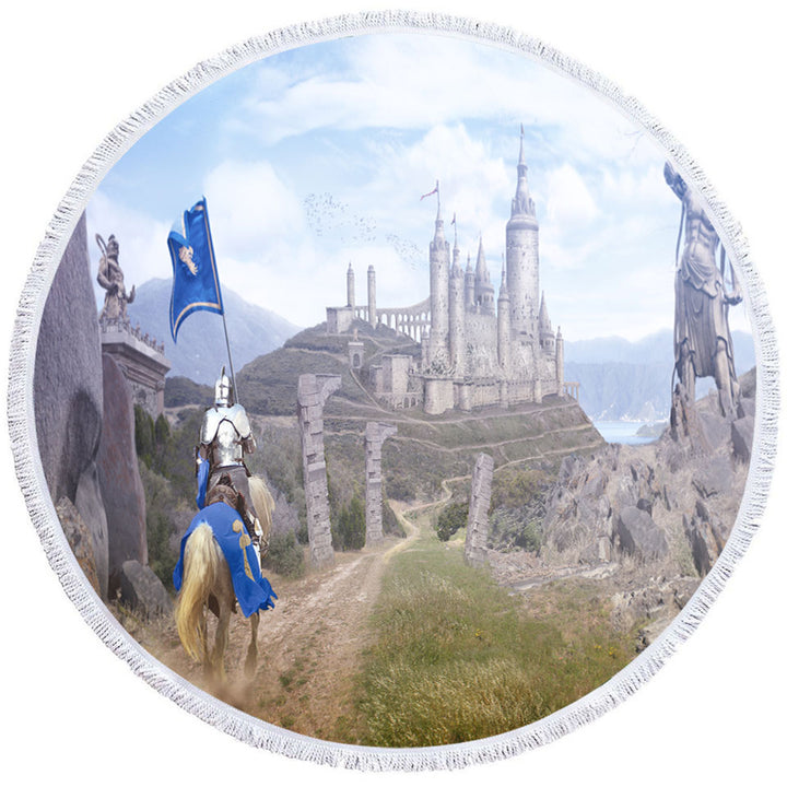 Cool Art Round Beach Towels of Fantasy Castle The knights Journey