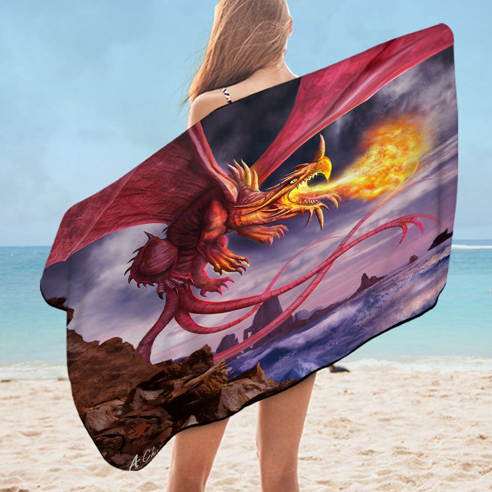 Cool Art Scary Fire Dragon Pool Towels for Men