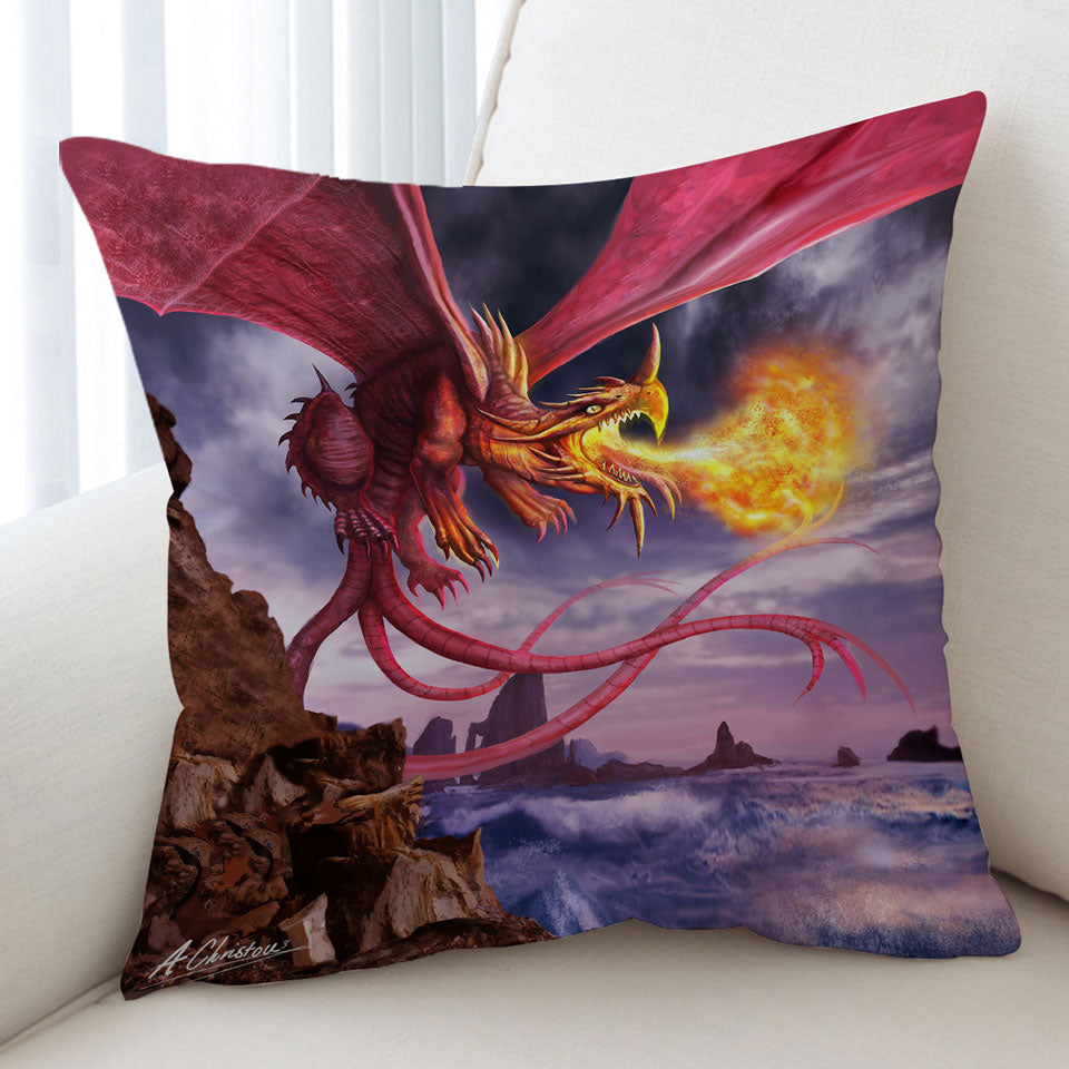 Cool Art Scary Fire Dragon Throw Pillow