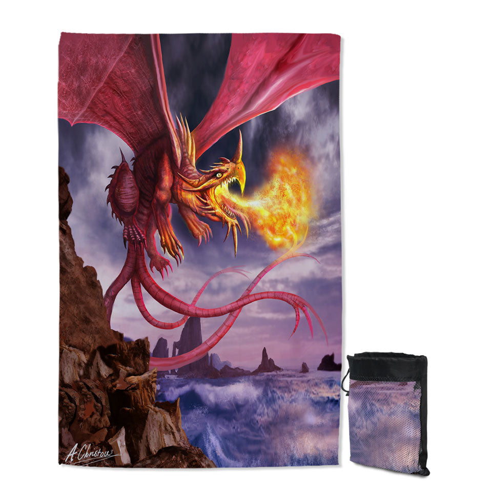 Cool Art Scary Fire Dragon Travel Beach Towel for Men