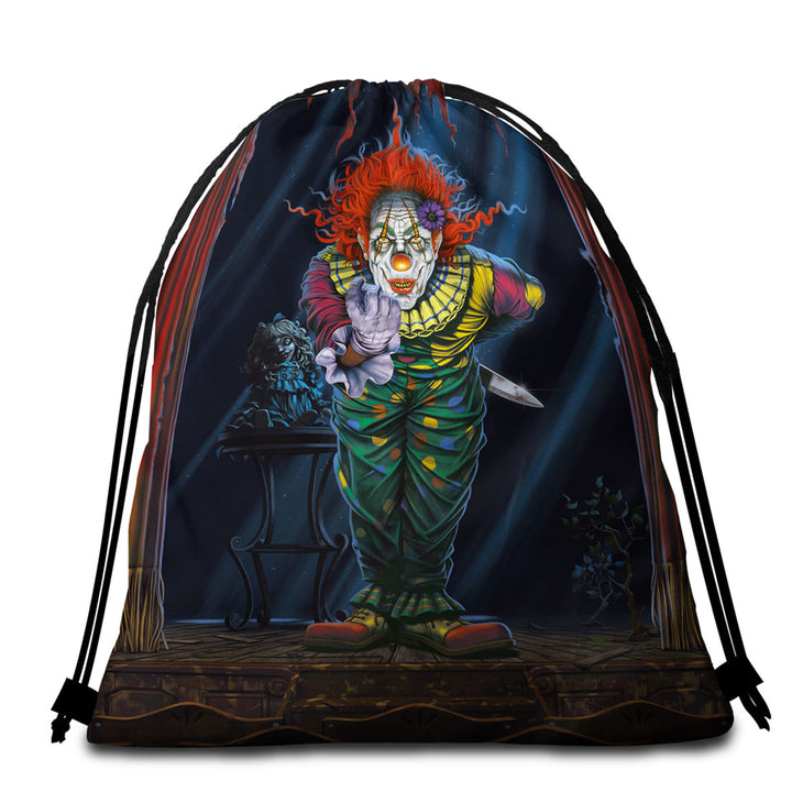 Cool Art Scary Surprise Clown Beach Bags and Towels