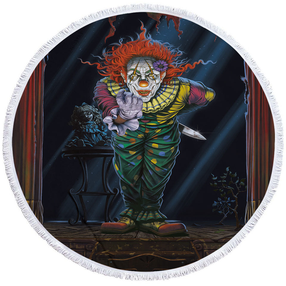 Cool Art Scary Surprise Clown Round Beach Towels