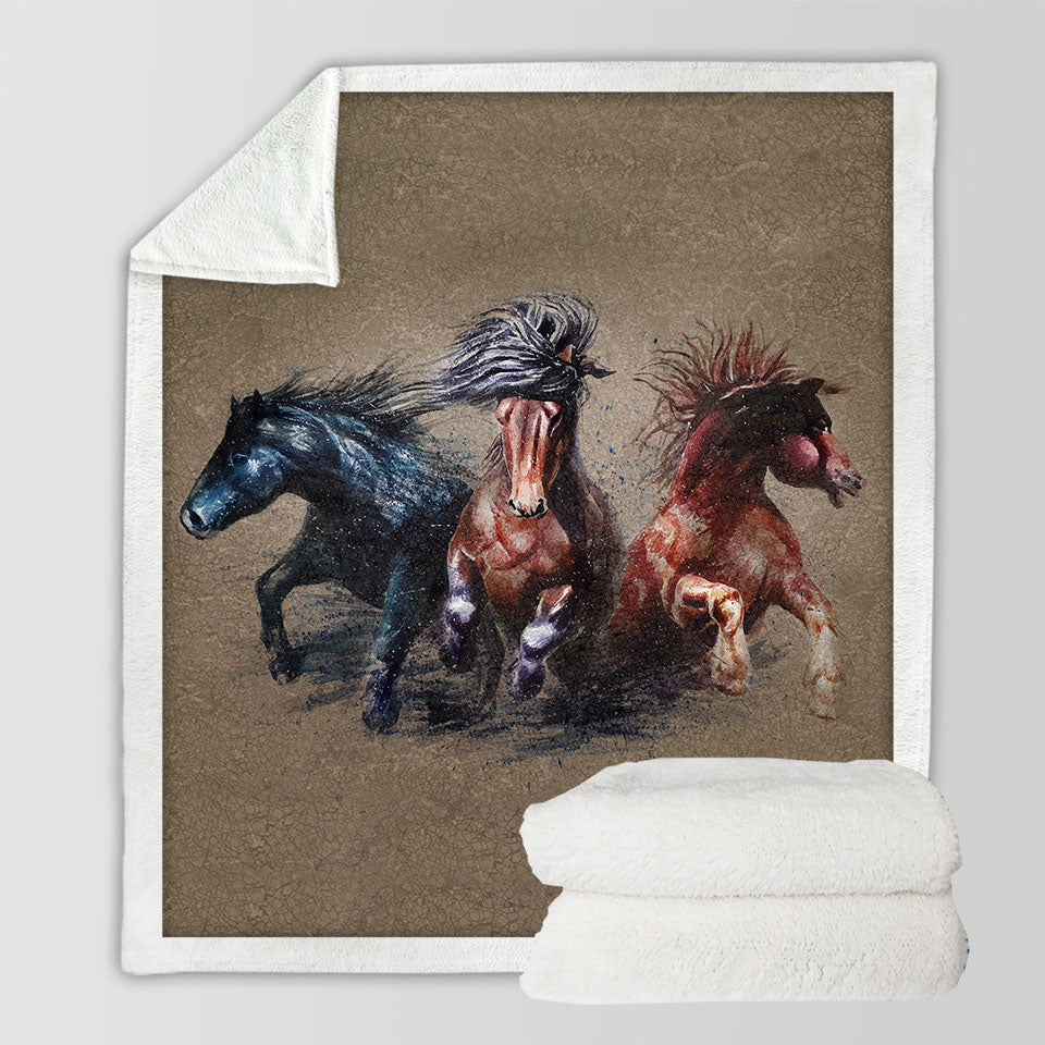 Cool Art Storming Horses Fleece Blankets