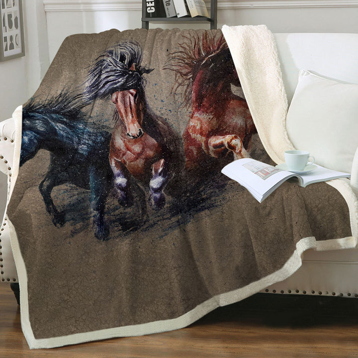 Cool Art Storming Horses Throws