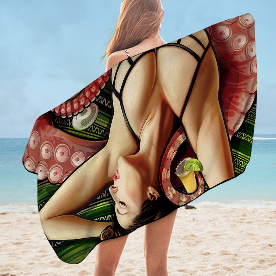 Cool Art Tequila Cthulhu and Sexy Woman Pool Towels
