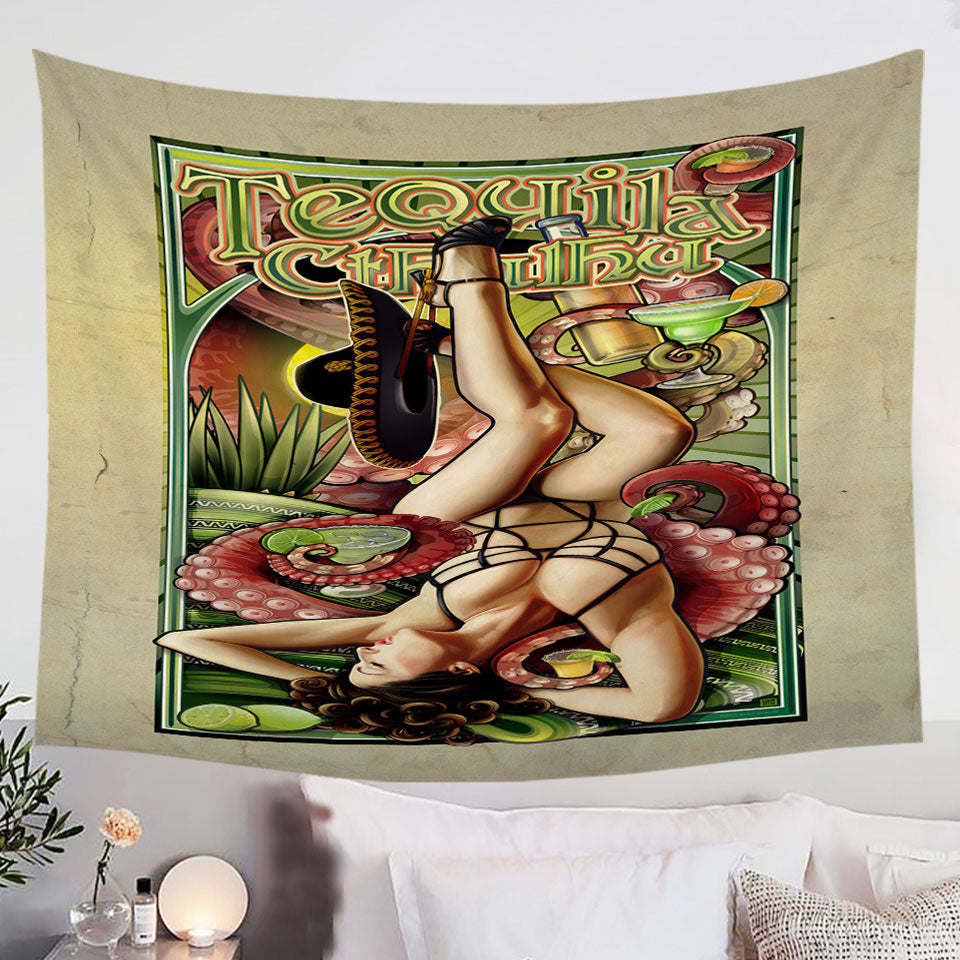Cool-Art-Tequila-Cthulhu-and-Sexy-Woman-Tapestry-Wall-Hanging