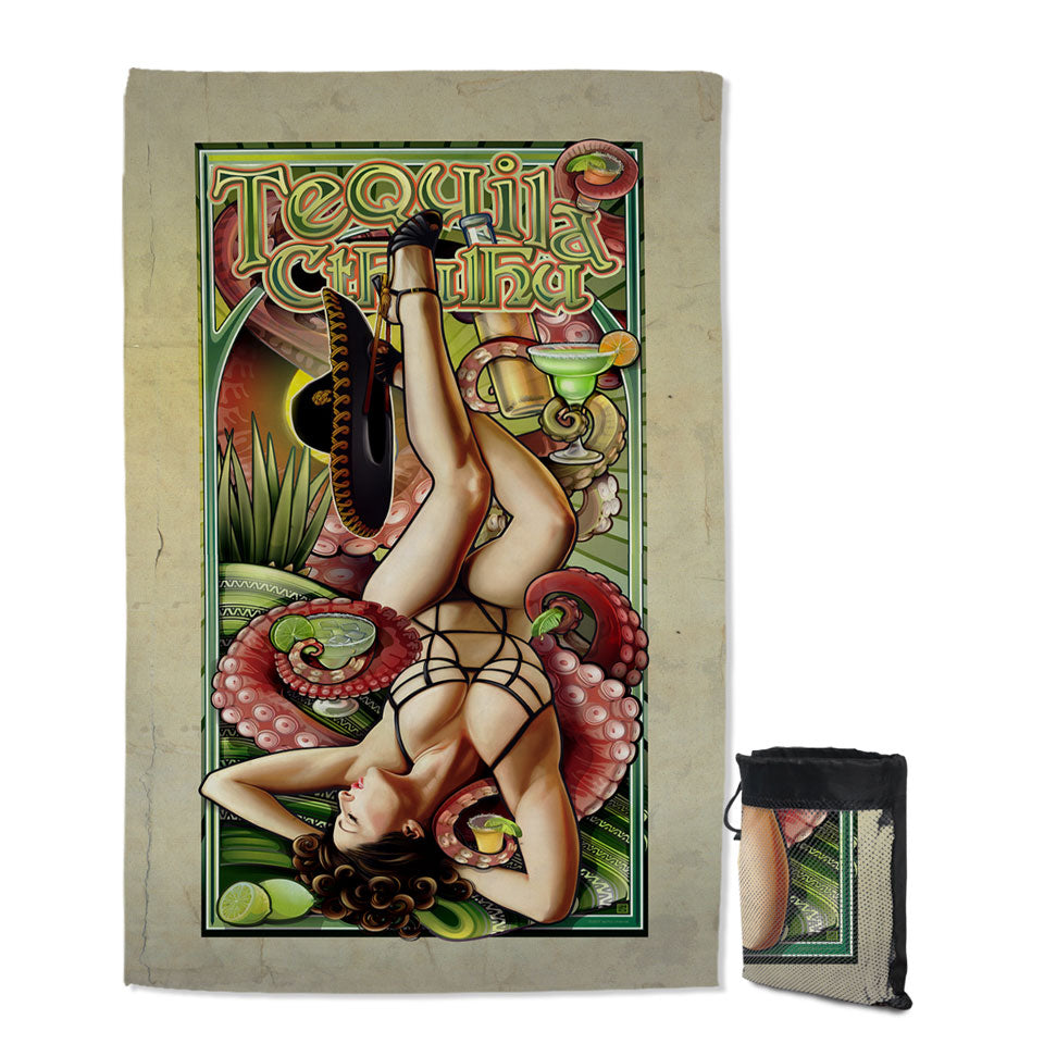 Cool Art Tequila Cthulhu and Sexy Woman Thin Beach Towels