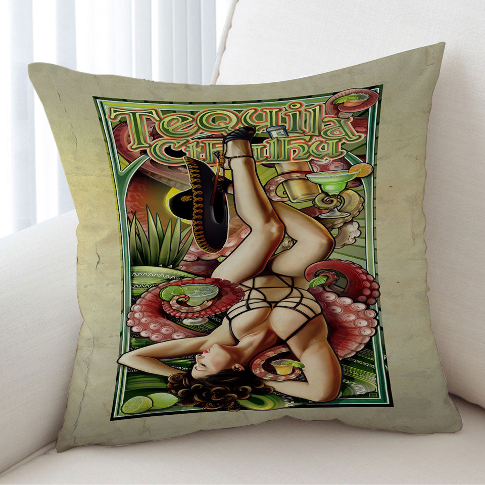 Cool Art Tequila Cthulhu and Sexy Woman Throw Cushions