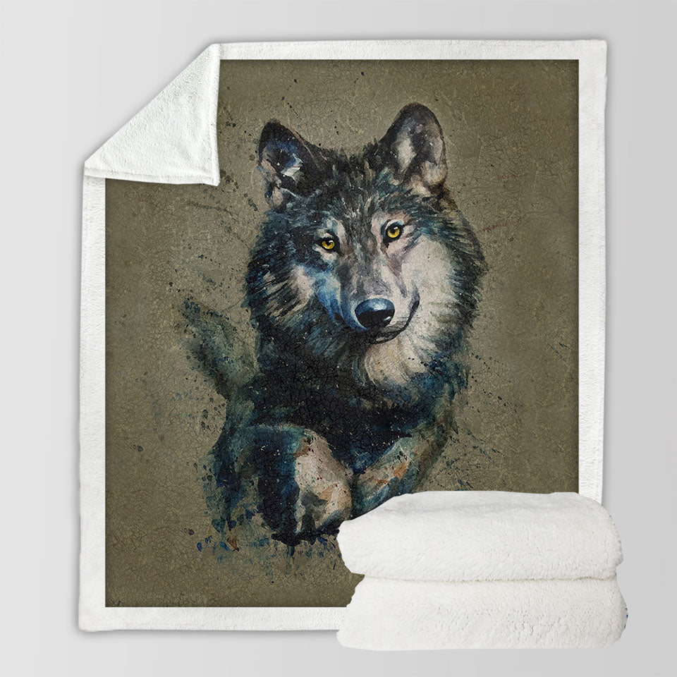 Cool Art Unique Throws Wolf Painted on Concrete